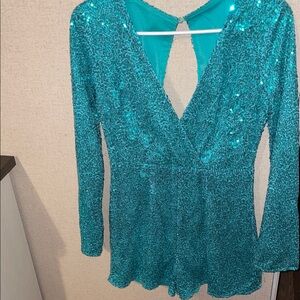 Sparkling Teal Long Sleeve Romper
